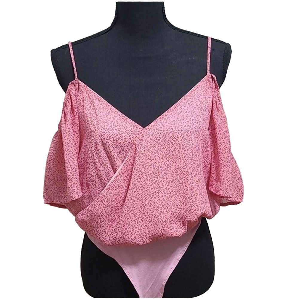 Peach Love Pink Leopard Print Off The Shoulder Bodysuit Medium